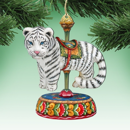 G.DeBrekht 8114046 Carousel Tiger Wooden Christmas Ornament Set of 2