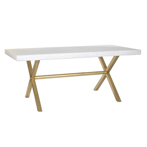 Dining Table DKD Home Decor White Golden Brass Mango wood 180 x 90 x