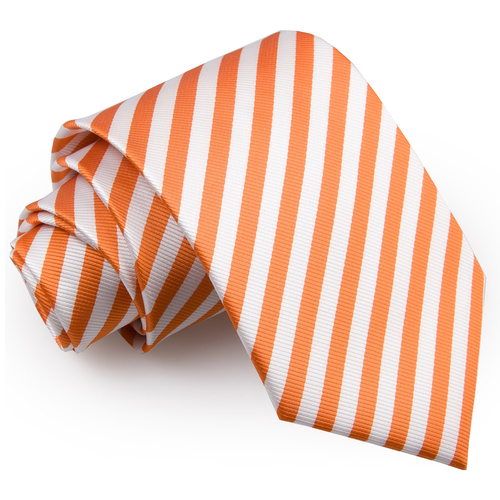 Thin Stripe Classic Tie - White & Orange