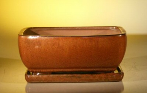 Aztec Orange Ceramic Bonsai Pot - Rectangle Professional Series with