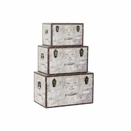 Chest DKD Home Decor Canvas MDF Wood (59.5 x 35.5 x 35.5 cm) (3 pcs)