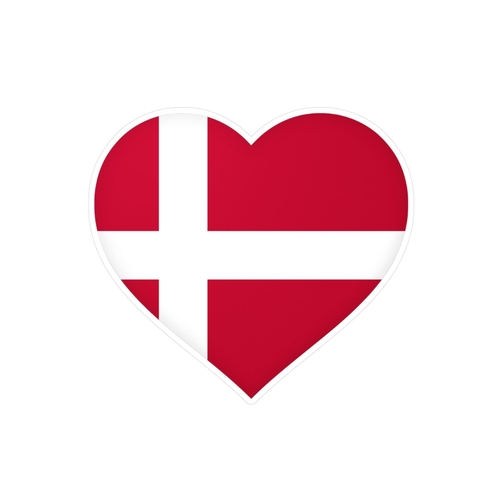 Autocollant en coeur Drapeau du Danemark en plusieurs tailles