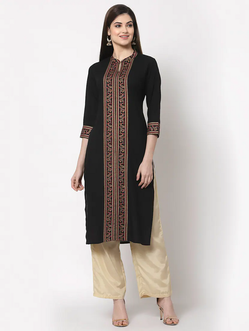 Women's straight Printed kurta (Size-M) (Color-BLACK)