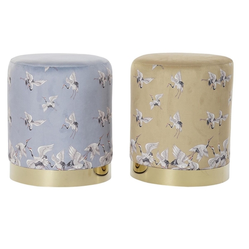 Footrest DKD Home Decor 32 x 32 x 38 cm Grey Golden Metal Bird