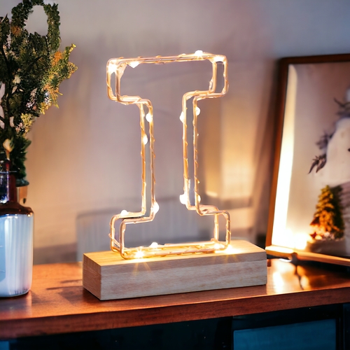 Light Up Letter I Wire Frame Copper Rose Gold Alphabet Light