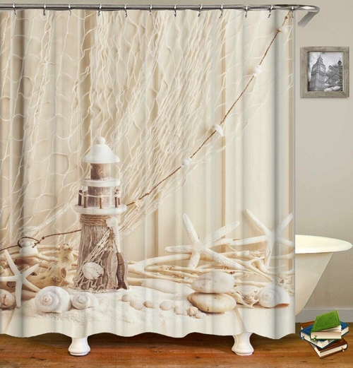 Decorative Starfish Seashells And Lighthouse Shower Curtain