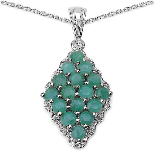 1.67 Carat Genuine Emerald & White Topaz .925 Sterling Silver Pendant