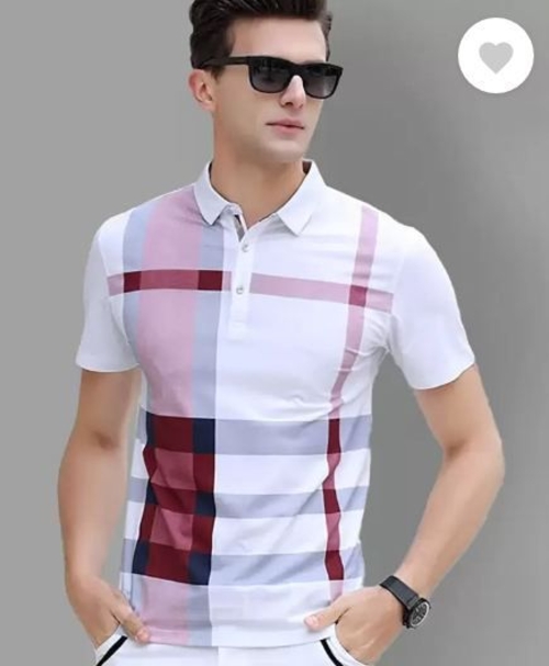 Men Striped Polo Neck Cotton Blend White, Maroon T-Shirt XXL