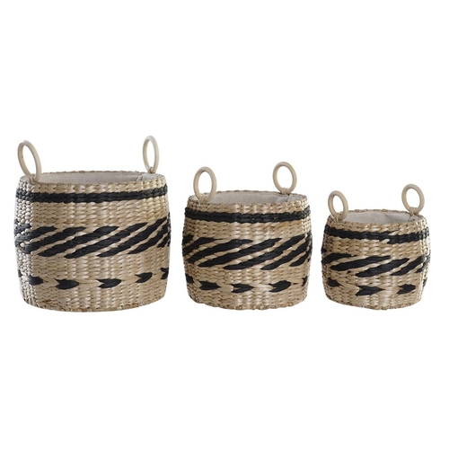 Basket set DKD Home Decor Black Natural Natural Fibre Colonial 30 x 30