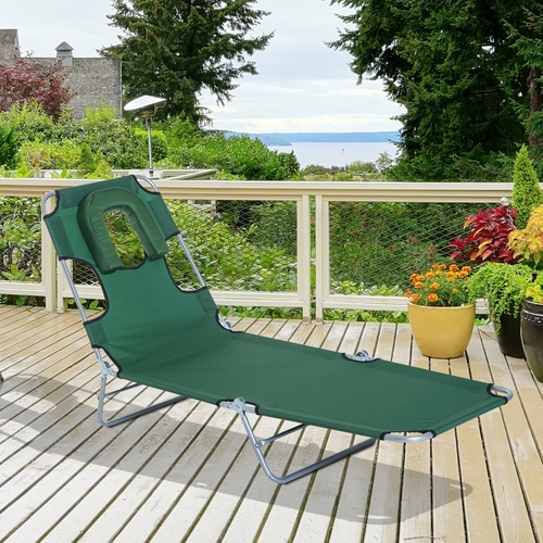 Outsunny Folding Adjustable Chaise Lounge with Face Cavity Outdoor