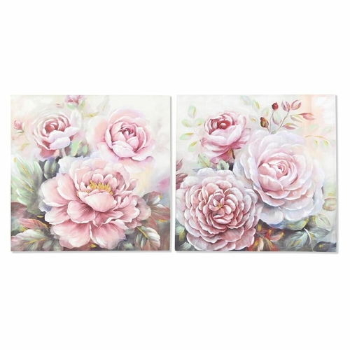 Painting DKD Home Decor 80 x 3 x 80 cm Flowers Shabby Chic (2 Units)