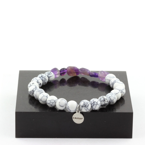 Amethyst from Brazil + Howlite 8 mm beads Bracelet.