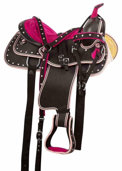 Purple Synthetic Western Barrel Racing Horse Saddle With Tack