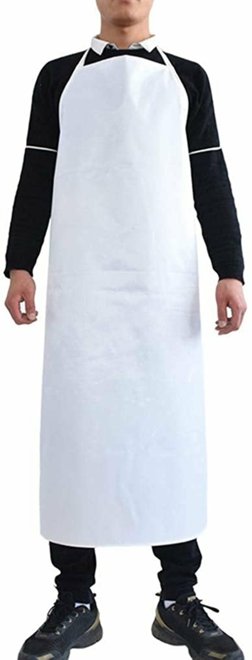 12 Pack White Hemmed Vinyl Aprons 35" x 45". Disposable Aprons for