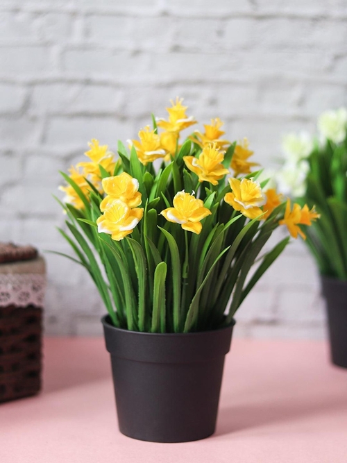 Yellow Artificial Flower With Pot