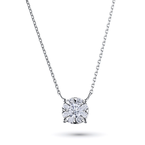 Sterling Silver Necklace with 9 Round-Cut Lab-Created Diamonds 0.293
