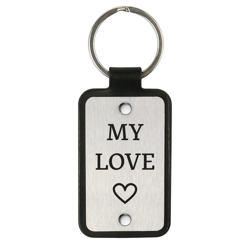 Leather keychain with stainless steel plate – My Love