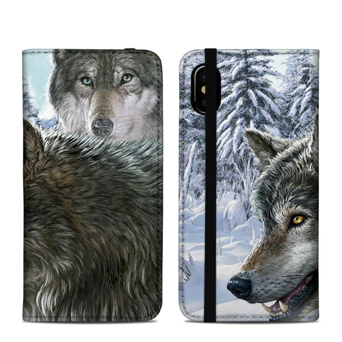 DecalGirl AIPXFC-SNWWLVS Apple iPhone X & XS Folio Case - Snow Wolves