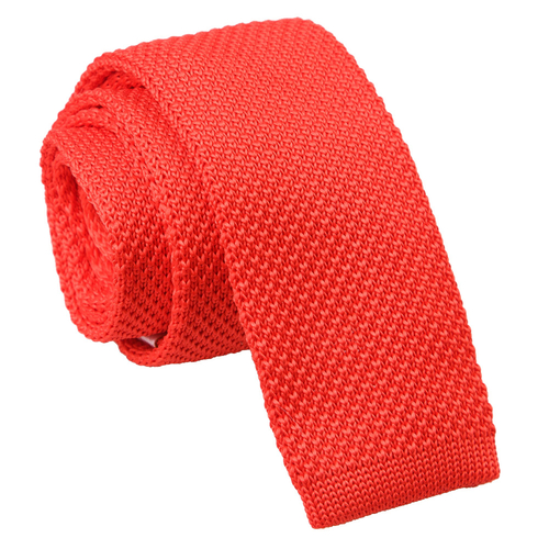Plain Knitted Skinny Tie - Red