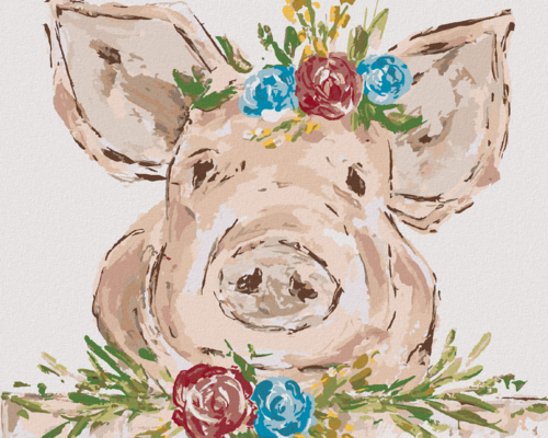 Paint by Numbers - PIG WITH FLOWERS 2 (HALEY BUSH)