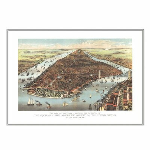 Universal Map 16486 New York 1883 Historical Print Mounted And Silver 