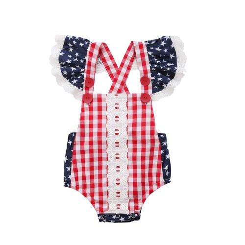 New Baby Girls Lace Ruffle Stars plaid Romper