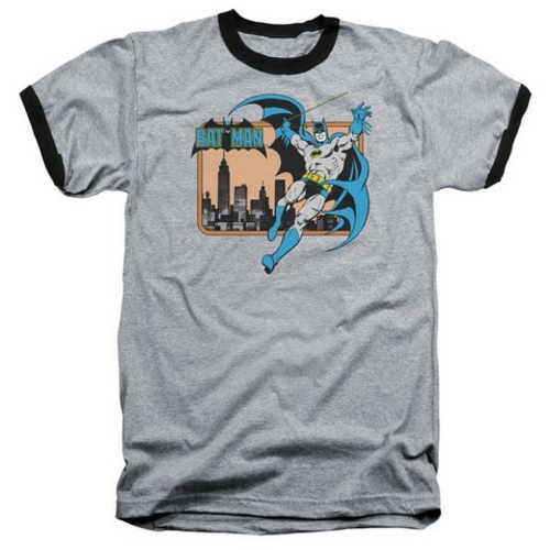 Trevco Dc-Batman In The City - Adult Ringer Tee - Heather & Black,