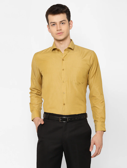 Men Regular Fit Washed Casual Shirt Golden Size L