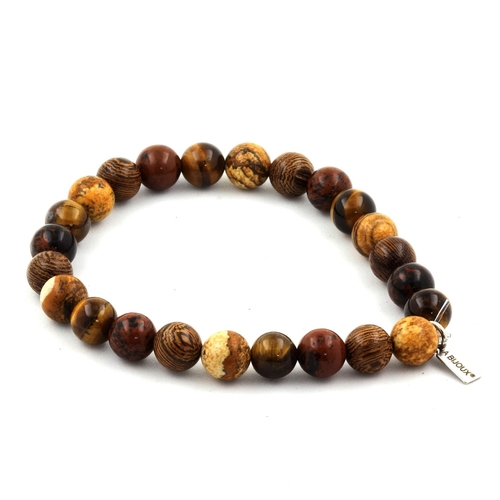 Mahogany Obsidian + Tiger Eye + Landscape Jasper + wood Bracelet 