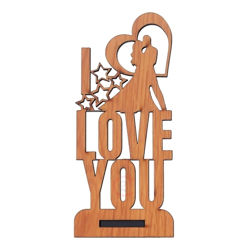 Brown Wooden Romantic Kissing Couple with I Love You Decorative
