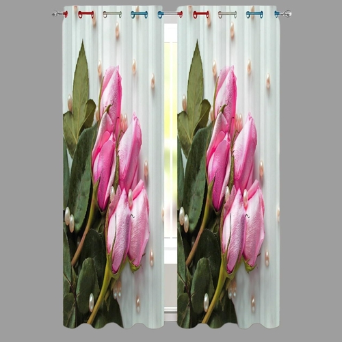 Rose Pink Digital Printed Polyester Fabric Curtains for Living