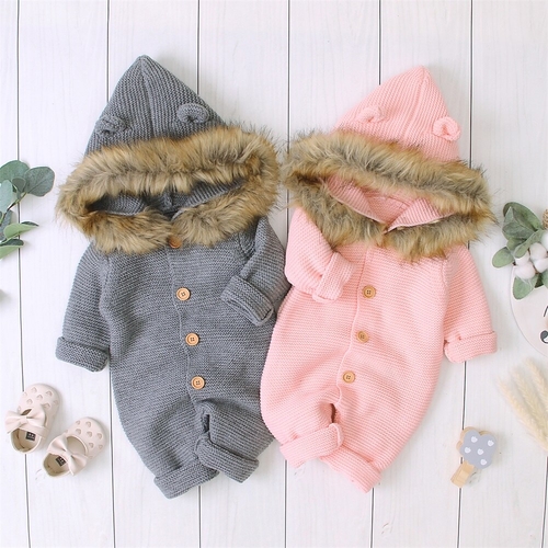 Infant Babies Winter Autumn Hooded Rompers Newborn