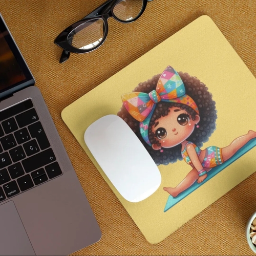 Main Afro Girl Yoga Pose Non-Slip Computer Mousepad Mouse Pad image