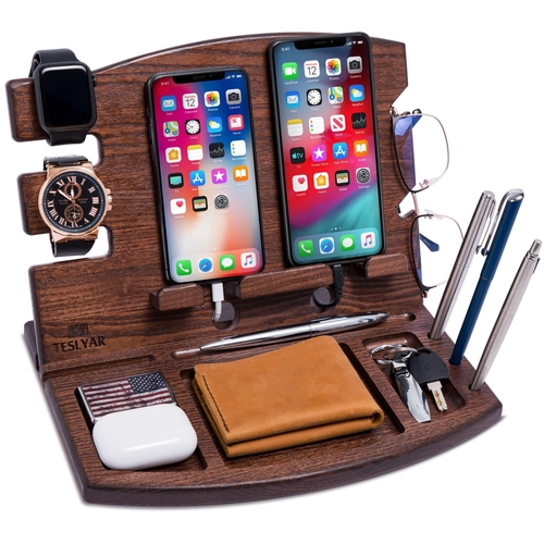 Wood Phone Docking Station Natural Ash Phone Key Holder Wallet Stand