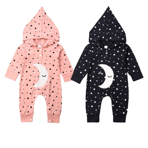 0 18M Toddler Baby Girls Boy Rompers Moon Hooded
