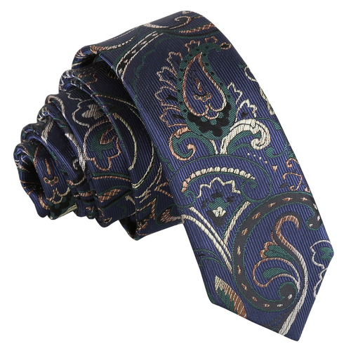 Cypress Paisley Skinny Tie - Navy & Green