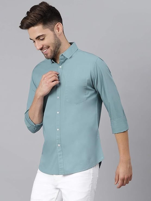 Men's Solid Slim Fit Cotton Casual Shirt LIGHT BLUE L