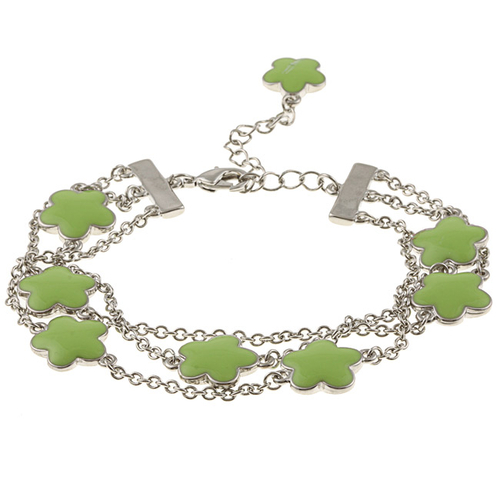 Zirconmania 610B-2568LG-R Silvertone Green Enamel Three Strand Bracele