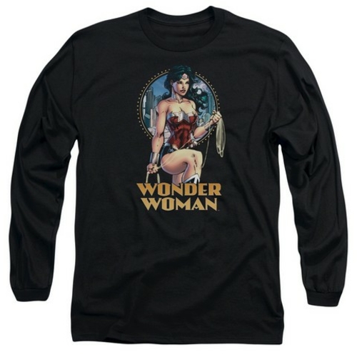 Trevco Jla-City Warrior Long Sleeve Adult 18-1 Tee- Black - XL