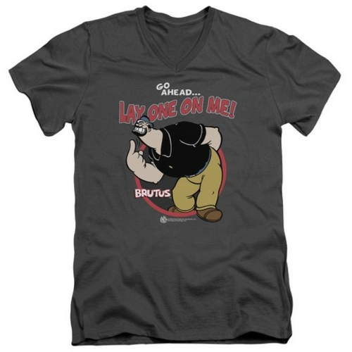 Popeye-Lay One On Me Short Sleeve Adult 30-1 V-Neck Tee, Charcoal 