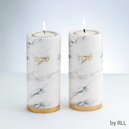 Rite Lite CSH-201 5 in. Marble Design Ceram Candlestick Set, Gold 