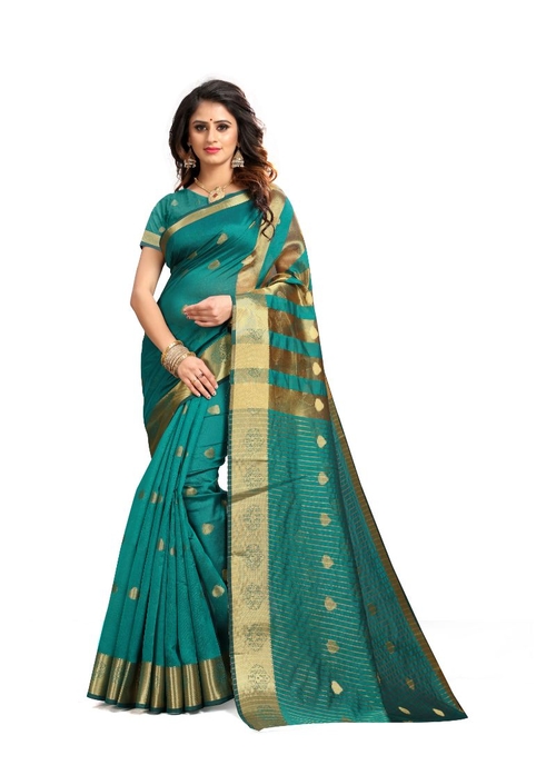 Generic Women's Cotton  Saree(Teal, 5.5-6 Mtr)