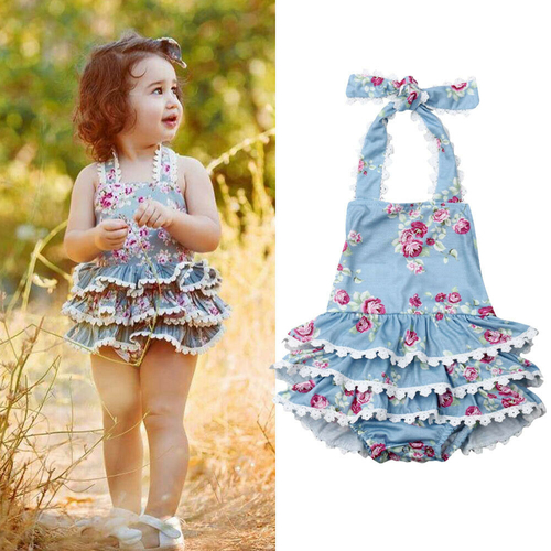 Newborn Baby Girl Floral Strap Jumpsuits Dress