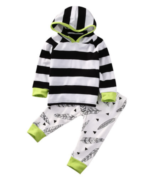 Infant Baby Boy Girl Clothes Set Striped Hoodie