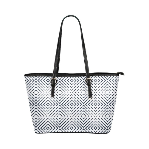 Large Leather Tote Shoulder Bag - Black and White Gradient Print