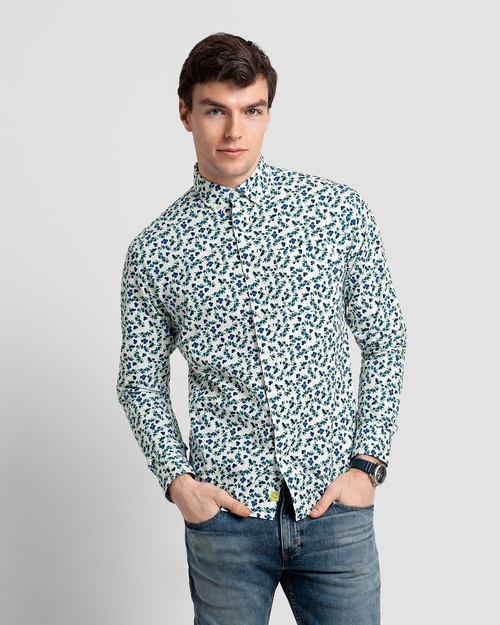 Blueberry Printed Casual Button-Down Long Sleeve Shirt