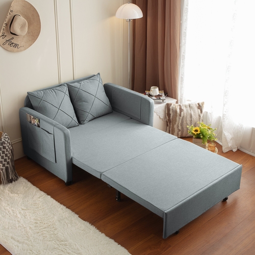 Modern Love Seat Futon Sofa Bed with Headboard,Linen Love seat