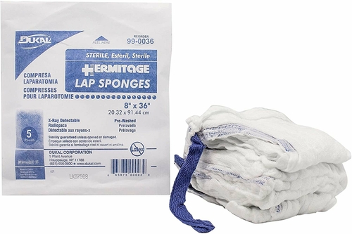 Dukal Case of 200 Surgical Laparotomy Sponges 8" x 36". Sterile X-Ray