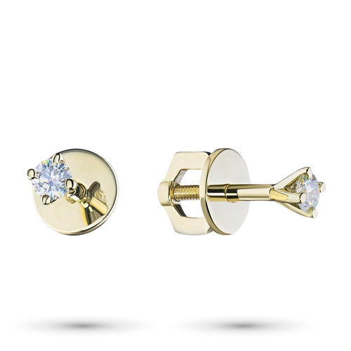 14K Yellow Gold Earring Studs with 2 Round-Cut Lab-Created Diamonds 1