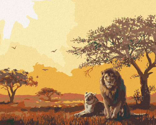 Zuty - Paint by Numbers - LION AND LIONESS AFTER DUSK (D. RUSTY RUST),